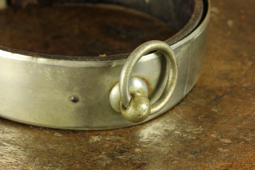 ANTIQUE FRENCH SILVER PLATE LEATHER DOG COLLAR PADLOCK 19TH CENTURY - ADDITIONAL PHOTO 7