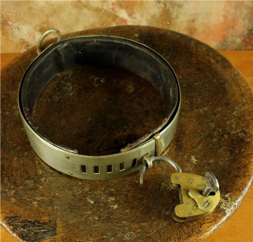 ANTIQUE FRENCH SILVER PLATE LEATHER DOG COLLAR PADLOCK 19TH CENTURY - ADDITIONAL PHOTO 8