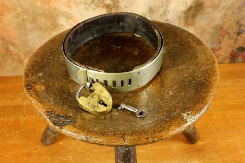 ANTIQUE FRENCH SILVER PLATE LEATHER DOG COLLAR PADLOCK 19TH CENTURY - ADDITIONAL PHOTO 10