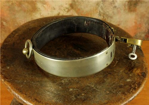 ANTIQUE FRENCH SILVER PLATE LEATHER DOG COLLAR PADLOCK 19TH CENTURY - ADDITIONAL PHOTO 14