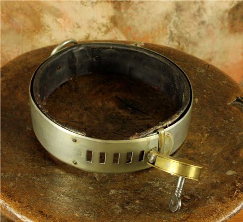 ANTIQUE FRENCH SILVER PLATE LEATHER DOG COLLAR PADLOCK 19TH CENTURY - ADDITIONAL PHOTO 15
