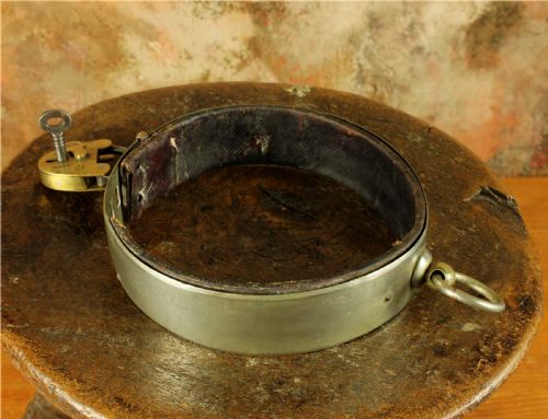 ANTIQUE FRENCH SILVER PLATE LEATHER DOG COLLAR PADLOCK 19TH CENTURY - ADDITIONAL PHOTO 17