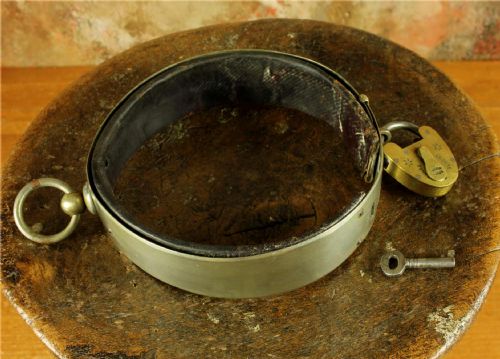 ANTIQUE FRENCH SILVER PLATE LEATHER DOG COLLAR PADLOCK 19TH CENTURY - ADDITIONAL PHOTO 19