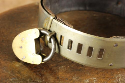 ANTIQUE FRENCH SILVER PLATE LEATHER DOG COLLAR PADLOCK 19TH CENTURY - ADDITIONAL PHOTO 21
