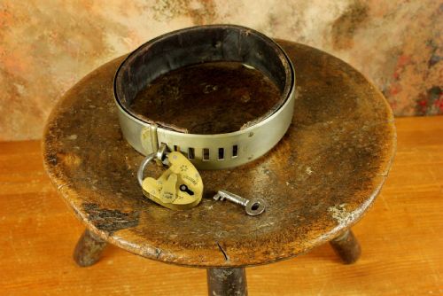 ANTIQUE FRENCH SILVER PLATE LEATHER DOG COLLAR PADLOCK 19TH CENTURY - ADDITIONAL PHOTO 24