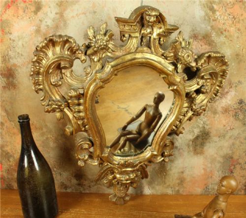 18TH CENTURY ROCOCO GILTWOOD WALL MIRROR DECORATIVE MASK GOLD MIRROR - ADDITIONAL PHOTO 1