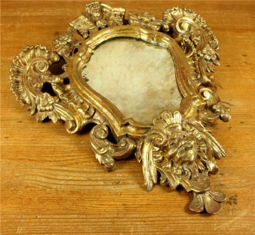 18TH CENTURY ROCOCO GILTWOOD WALL MIRROR DECORATIVE MASK GOLD MIRROR - ADDITIONAL PHOTO 3