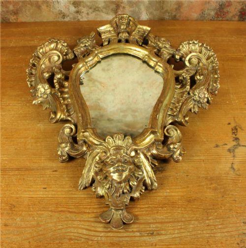 18TH CENTURY ROCOCO GILTWOOD WALL MIRROR DECORATIVE MASK GOLD MIRROR - ADDITIONAL PHOTO 5