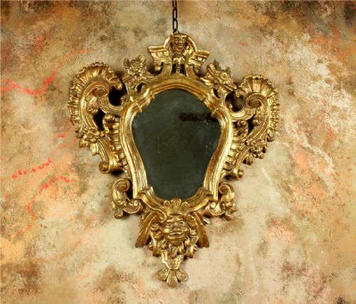 18TH CENTURY ROCOCO GILTWOOD WALL MIRROR DECORATIVE MASK GOLD MIRROR - ADDITIONAL PHOTO 14