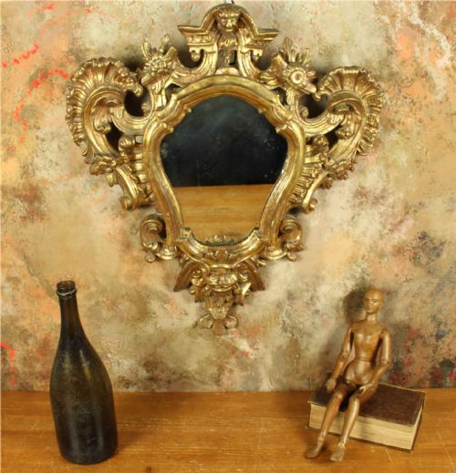 18TH CENTURY ROCOCO GILTWOOD WALL MIRROR DECORATIVE MASK GOLD MIRROR - ADDITIONAL PHOTO 16