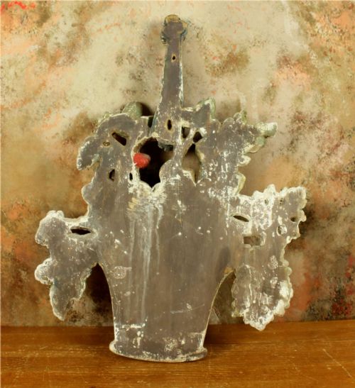 ANTIQUE FLOWER BASKET WOOD CARVING DECORATIVE FLORAL WALL RELIEF C1800 - ADDITIONAL PHOTO 3
