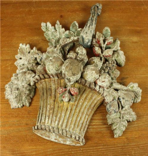 ANTIQUE FLOWER BASKET WOOD CARVING DECORATIVE FLORAL WALL RELIEF C1800 - ADDITIONAL PHOTO 4