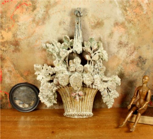 ANTIQUE FLOWER BASKET WOOD CARVING DECORATIVE FLORAL WALL RELIEF C1800 - ADDITIONAL PHOTO 5