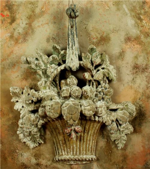 ANTIQUE FLOWER BASKET WOOD CARVING DECORATIVE FLORAL WALL RELIEF C1800 - ADDITIONAL PHOTO 10