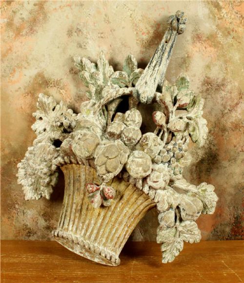 ANTIQUE FLOWER BASKET WOOD CARVING DECORATIVE FLORAL WALL RELIEF C1800 - ADDITIONAL PHOTO 15