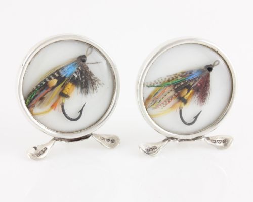 TWO SILVER FLY FISHING MENU CARD HOLDERS PHOTO CLIPS GREY CO 1913 - ADDITIONAL PHOTO 1