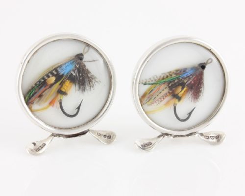 TWO SILVER FLY FISHING MENU CARD HOLDERS PHOTO CLIPS GREY CO 1913 - ADDITIONAL PHOTO 3