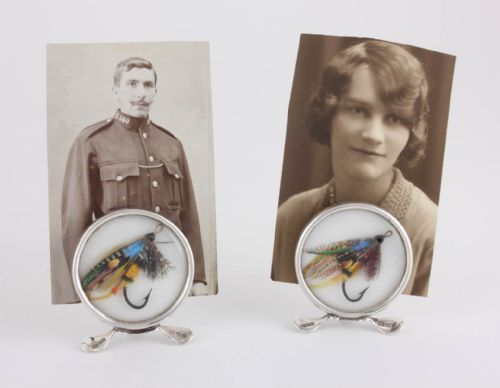 TWO SILVER FLY FISHING MENU CARD HOLDERS PHOTO CLIPS GREY CO 1913 - ADDITIONAL PHOTO 11