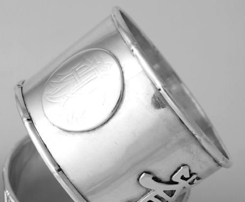 THREE CHINESE SILVER NAPKIN RINGS HANZI CHARACTERS C1900 HC HUNG CHONG - ADDITIONAL PHOTO 4