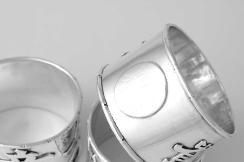 THREE CHINESE SILVER NAPKIN RINGS HANZI CHARACTERS C1900 HC HUNG CHONG - ADDITIONAL PHOTO 9