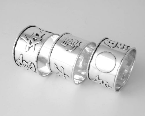 THREE CHINESE SILVER NAPKIN RINGS HANZI CHARACTERS C1900 HC HUNG CHONG - ADDITIONAL PHOTO 10