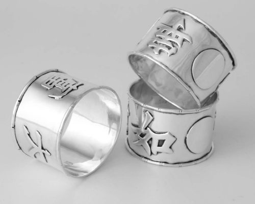 THREE CHINESE SILVER NAPKIN RINGS HANZI CHARACTERS C1900 HC HUNG CHONG - ADDITIONAL PHOTO 11