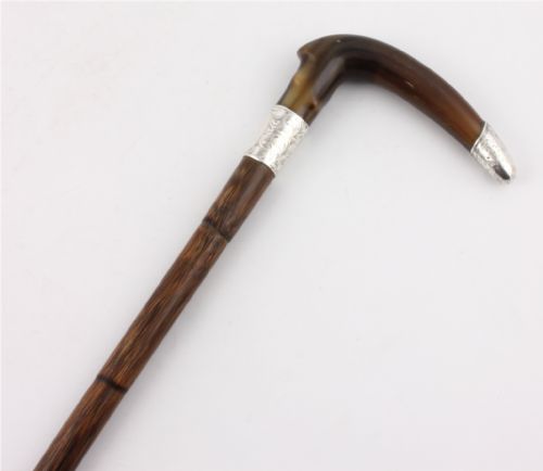 Antique Silver, Bamboo & Horn Walking Stick Cane. Jonathan Howell. 1908.