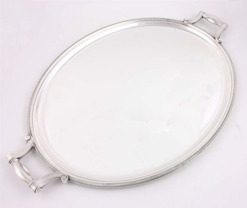 Extra Large Christofle Tray. Silver Plated Oval Drinks Cocktail Serving Butler Tray.