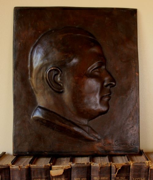 Bronze Plaque Male Portrait Signed Eugene Canneel. Mans Head Art C1920.