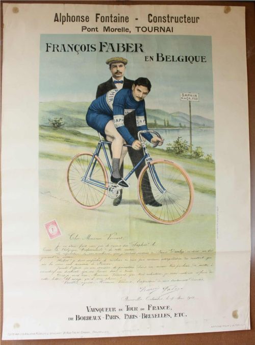 Saphir Cycles Poster. Francois Faber. Dunlop Bike Tyres Tour De France.