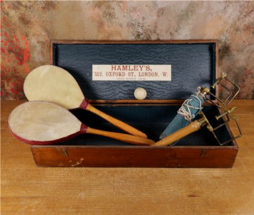 Boxed Ping Pong Table Tennis Set. Jaques & Hamleys Gossima. C1900.