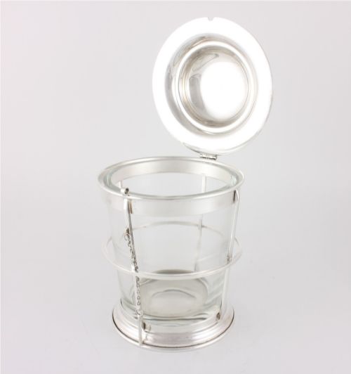 fig 2. A silver-plated and clear glass ice bucket designed in the form of a nautical ships lantern with a removable lid and chain detail.