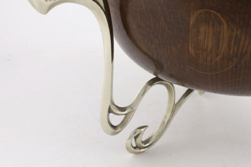 Antique English Oak & Silver Plate Fruit Trophy Bowl. Art Nouveau Bowl. View VII