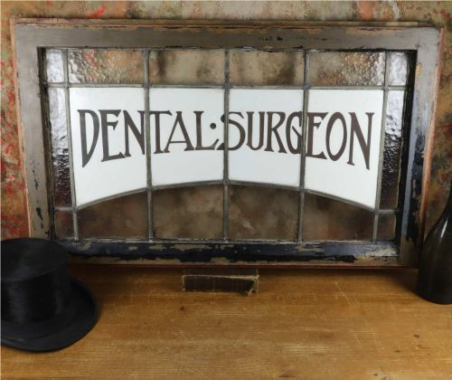 Antique Dental Surgeon Glass Sign. Edwardian Dentist Practice Window.