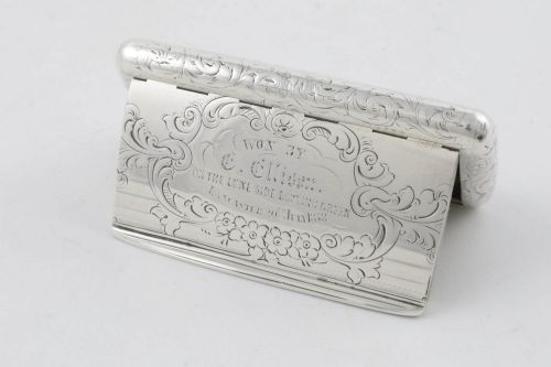 Antique Silver Snuff Box. On the Lune Side Bowling Green Lancaster 1854. Yapp & Woodward.