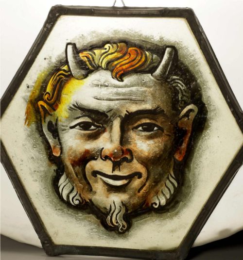 Stained Glass Window Panel. 19th Century German Gothic Imp Devil Bamberg.
