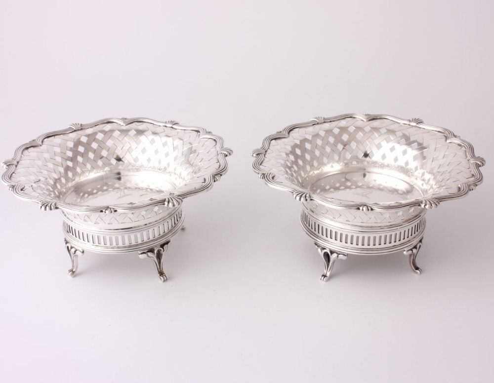 Two Antique Heavy Silver Pierced Bon Bon Dishes. Carrington & Co.