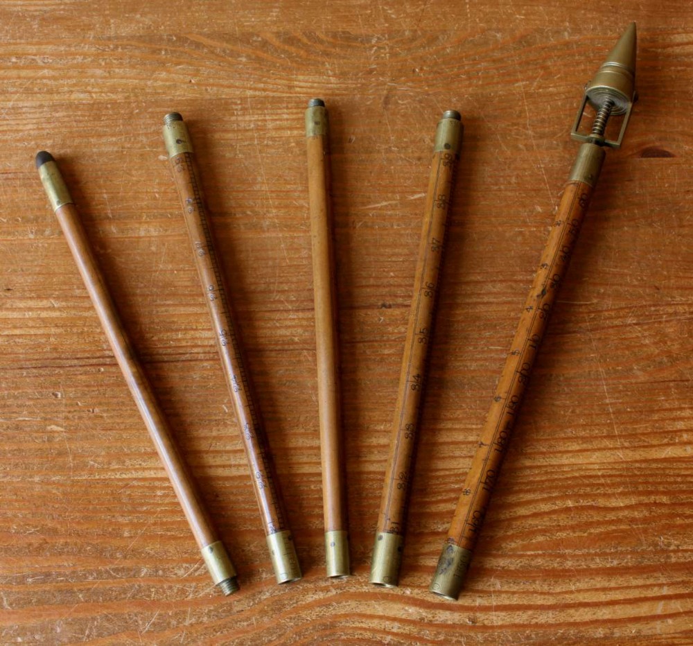 Dring & Fage Wood & Brass 5 Piece Measuring Dip Rod