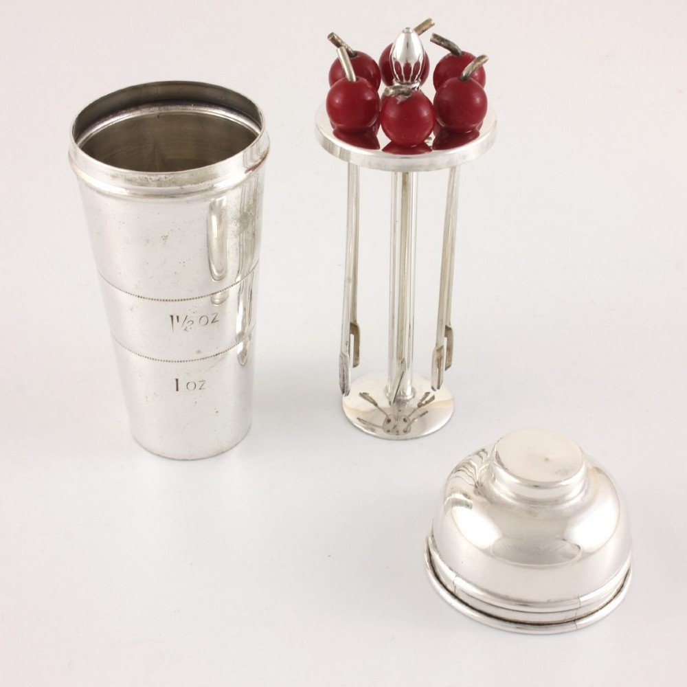 Miniature Cocktail Shaker, Cherry Picks & Measure Set.