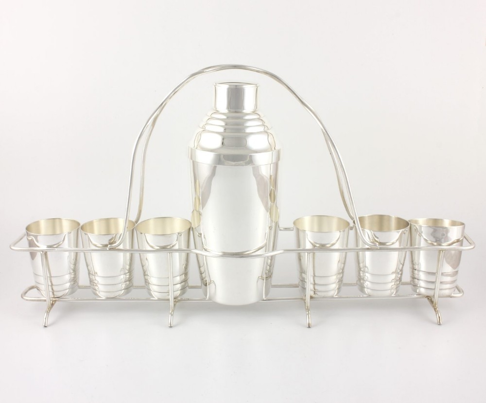 French Maison Barra Silver Plate Cocktail Shaker & Beaker Set. 