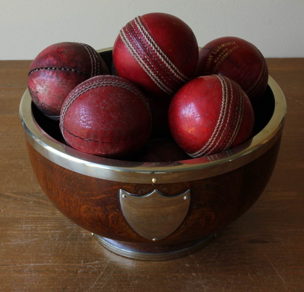 Silver Plated Trophy Bowl With 12 Leather Cricket Balls.