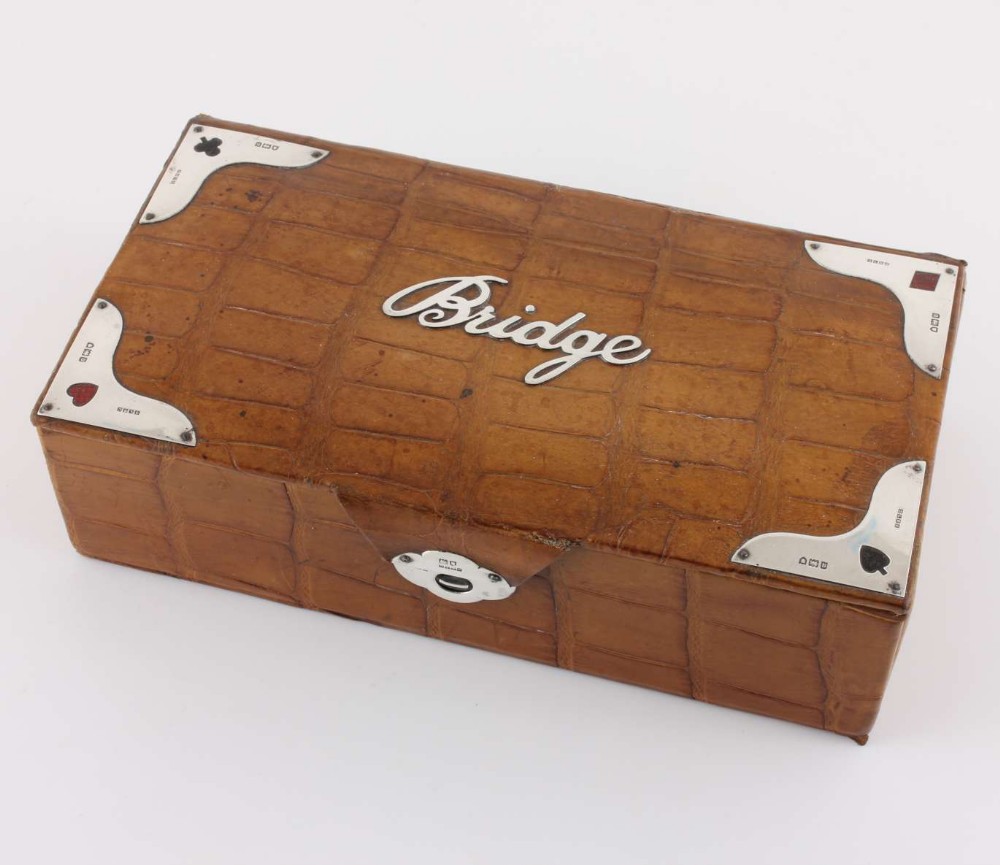 Croc Leather Silver De La Rue Bridge Box & Playing Card Set.
