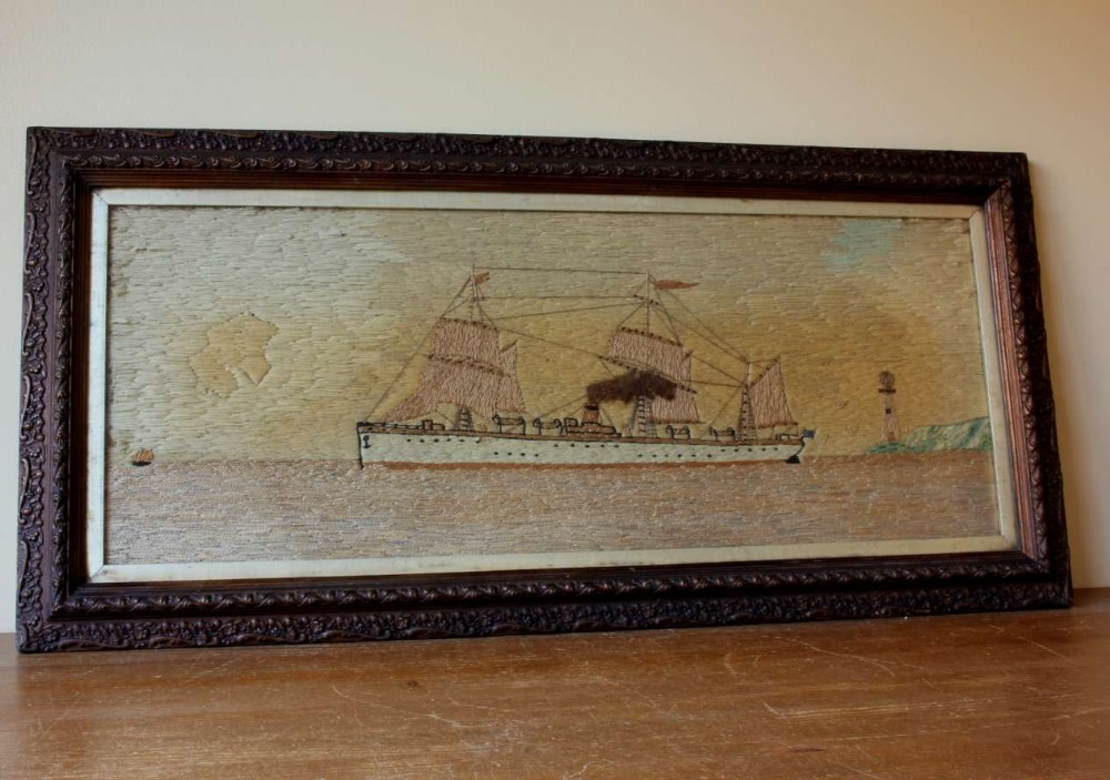 Sailor's Folk Art Woolwork Steam Sailing Ship Picture