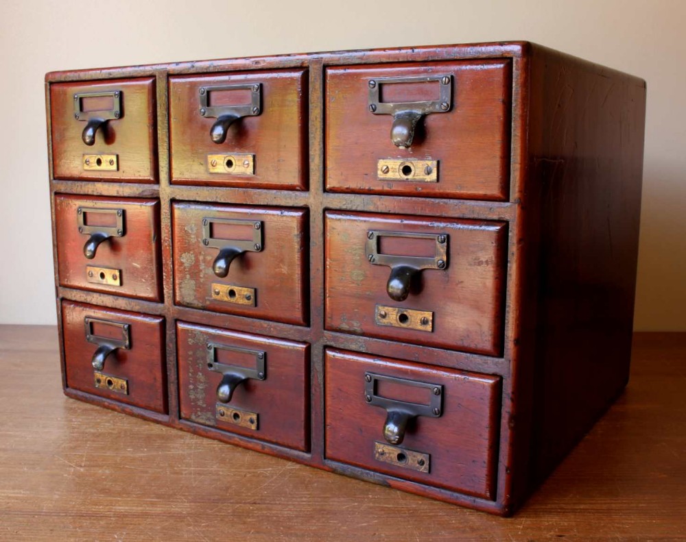 Mahogany 9 Drawer Library Index Card  Cabinet