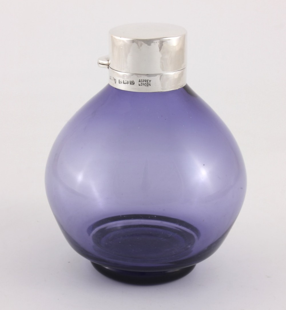 Asprey Solid Silver & Purple Glass Scent Bottle.