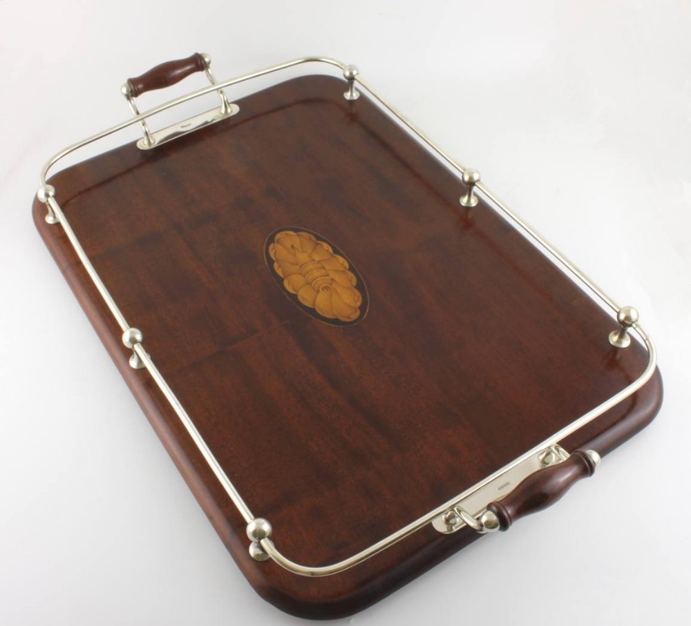 Silver Plate & Wood Gallery Tray. 