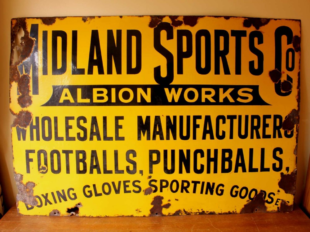 Midland Sports Co. Albion Works Enamel Metal Sign.