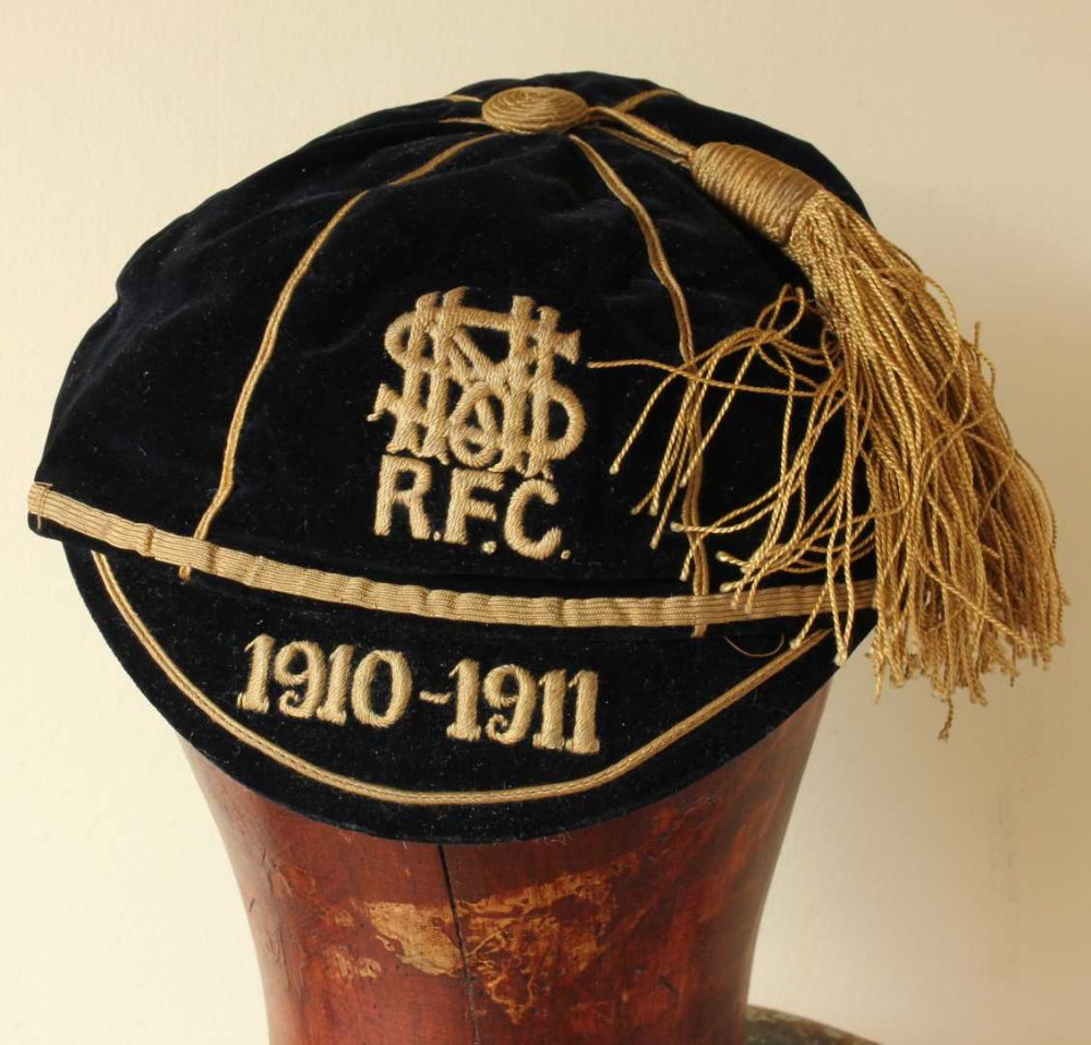 Black Velvet Rugby Football Club Sports Cap. RFC. 1910 1911.