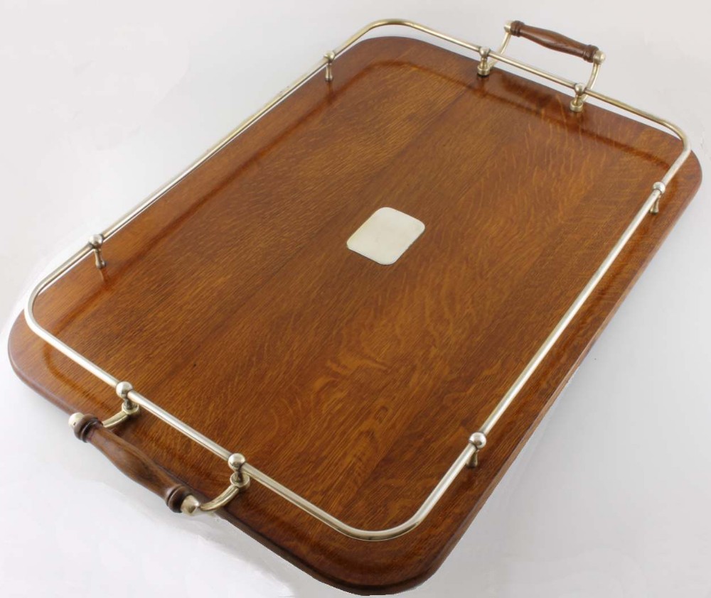 Silver Plate & English Oak Gallery Tray. 