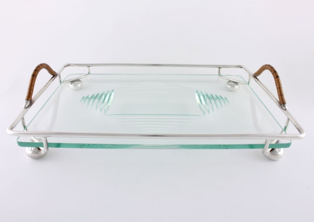 Art Deco Glass Cocktail Drinks Tray.